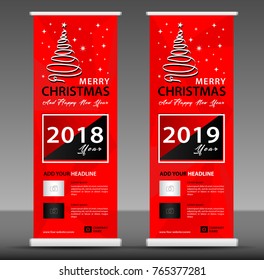 Merry Christmas Roll up banner template, flyer layout vector, pull up, x-banner