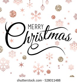 Merry Christmas Rose Gold Glittering Lettering Design. Vector Illustration EPS 10