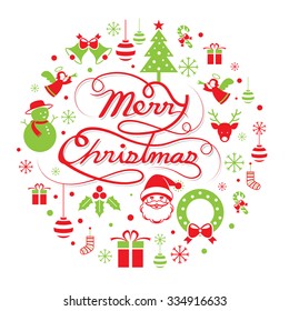 Merry Christmas Round Label, Happy New year
