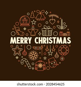 Merry Christmas round outline festive Xmas banner - vector concept linear illustration