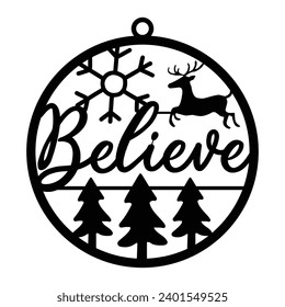 Merry Christmas Round sign for Laser Cut Files, Believe, Happy new year, Let it snow, Welcome to our home