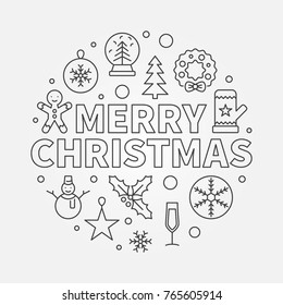 Merry Christmas round vector illustration. Xmas concept symbol in thin line style