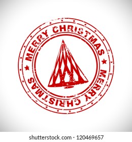 Merry Christmas rubber stamp with Christmas Tree. EPS 10.
