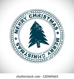Merry Christmas rubber stamp with Christmas Tree. EPS 10.