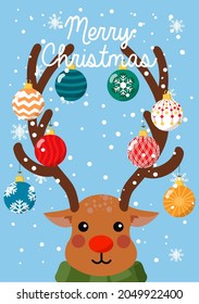 Merry Christmas With Rudolph Post Card Vector