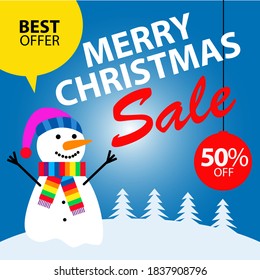 Merry Christmas Sale 50% off Best Offer Vector Template Design Illustration