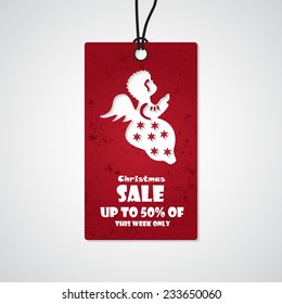 Merry Christmas sale background with angel. Vector illustration.