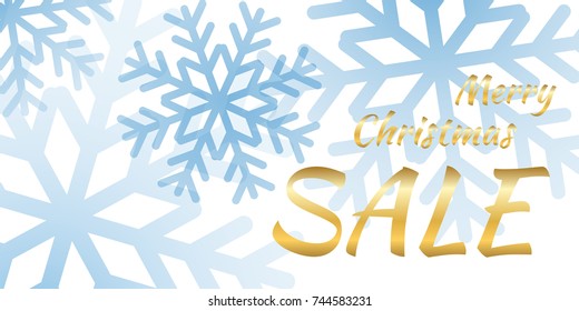 Merry Christmas sale background with Christmas snowflake. White and gold elegant Christmas background. Sale card shiny design for holiday celebration, Xmas decoration Vector illustration