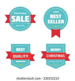 Merry Christmas sale badges. Vector illustration.