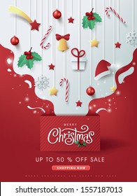 Merry christmas sale banner background.Merry Christmas text Calligraphic Lettering Vector illustration. 