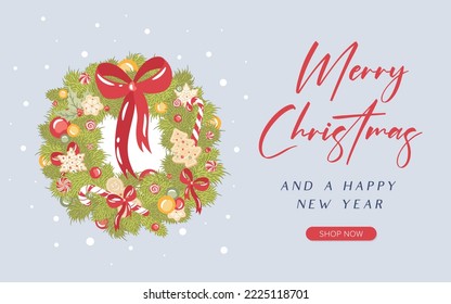 Merry christmas sale banner background.Merry Christmas text Calligraphic Lettering Vector illustration.