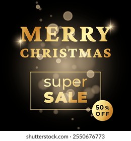 Merry Christmas Sale Banner with gold boke. Abstract shiny gold design. Vector illustration