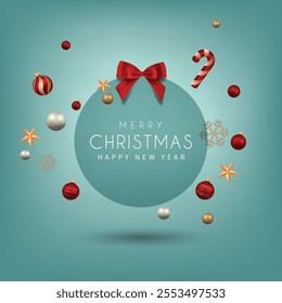 Merry Christmas Sale Banner with Red Christmas Ornaments. Vector illustration.