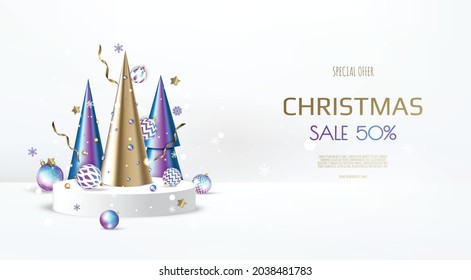 Merry Christmas sale banner template. Greeting card, banner, poster, header for website