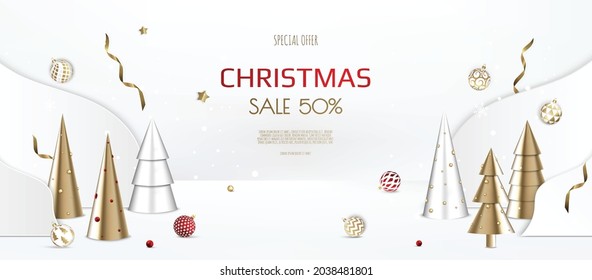 Merry Christmas sale banner template. Greeting card, banner, poster, header for website