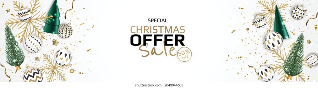 Merry Christmas sale banner template. Greeting card, banner, poster, header for website