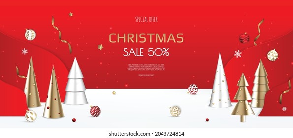 Merry Christmas sale banner template. Greeting card, banner, poster, header for website