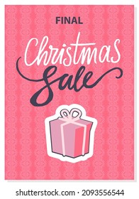 Merry Christmas sale. Celebration of winter holidays, greeting with seasonal events. Final Christmas sale. Purchase online with clearance price on winter holiday. Present for traditional exchanging