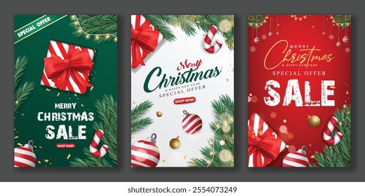 Merry Christmas sale and Happy new year, xmas collections poster flyer design background for promotion, brochure, greeting, vector illustration