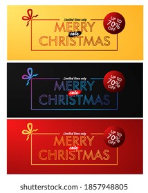 Merry Christmas sale, Limited time only, event text on black  yellow and red backgrounds, vector design illustrations.