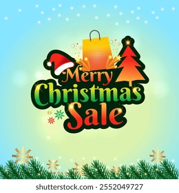 Merry Christmas Sale Logo label Unit Vetor. Compras, Venda a varejo, Publicidade Oferece Modelo de design de logotipo em camadas.