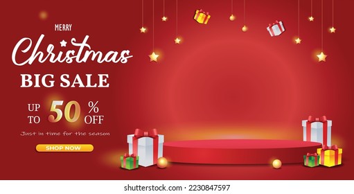 Merry Christmas sale promotion poster banner with product display