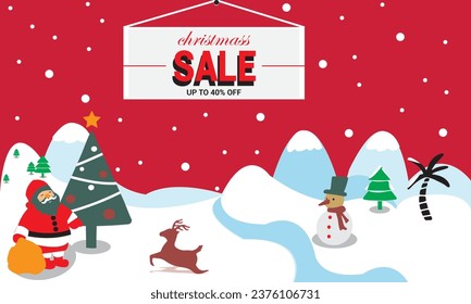 Merry Christmas sale promotion poster template banner with product display and festival decoration red background