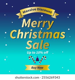 Merry Christmas Sale Promotion Poster or banner with Up to 10% off, Christmas element for Retail. 10% Discount. Massive Discount. Buy Now.