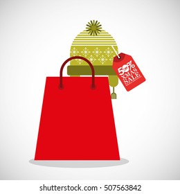 merry christmas sale with shopping bag vector illustration design