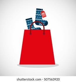 merry christmas sale with shopping bag vector illustration design
