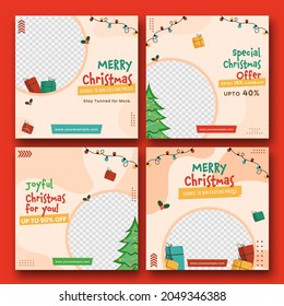 Merry Christmas Sale Social Media Posts With Best Discount Offer And Copy Space In Four Options.
