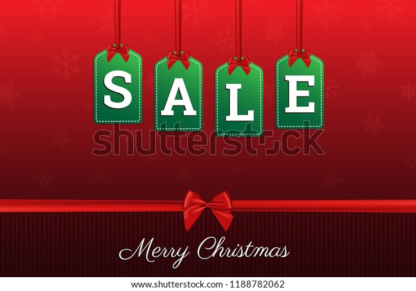 Merry Christmas\
Sale tags banner vector design with bow and ribbon shiny on\
snowflakes red background vector illustration for use to your\
business website or poster\
advertisement.