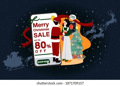Merry Christmas sale Template for Online Shopping. Vector Illustration concept design