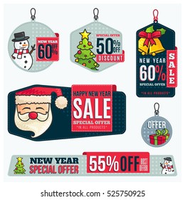 Merry Christmas Sales Tag Vector Illustration Set New Year Special Offer And Discount Banner With Santa Claus, Ideal For Banner, Promotion, Card, Poster, Web, Page