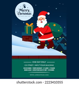 Merry Christmas with Santa Bring Bag Give Prize on the Roof home poster flayer banner design