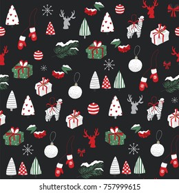 Merry Christmas Santa cartoon funny doodle seamless pattern