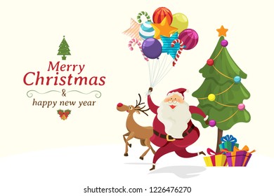 Merry Christmas, Santa claus and balloon colorful on white background. character cartoon