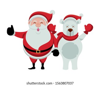 merry christmas santa claus and bear polar characters vector illustration design