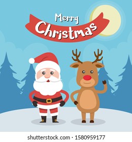 Merry Christmas! Santa Claus card and Merry Christmas reindeer.