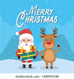 Merry Christmas! Santa Claus card and Merry Christmas reindeer.