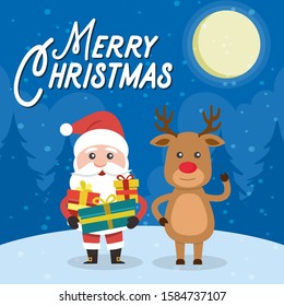 Merry Christmas! Santa Claus card and Merry Christmas reindeer.