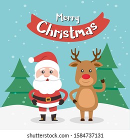 Merry Christmas! Santa Claus card and Merry Christmas reindeer.