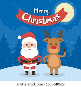 Merry Christmas! Santa Claus card and Merry Christmas reindeer.