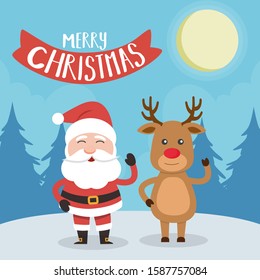 Merry Christmas! Santa Claus card and Merry Christmas reindeer.