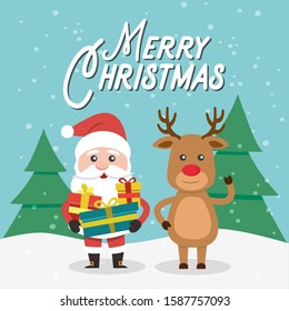 Merry Christmas! Santa Claus card and Merry Christmas reindeer.