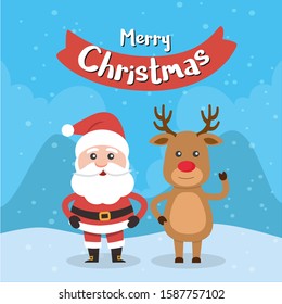 Merry Christmas! Santa Claus card and Merry Christmas reindeer.