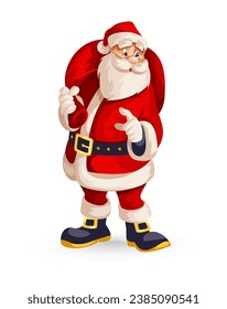 Merry Christmas Santa Claus Cartoon Character with big red Sack of gifts for christmas holiday. Isolated santa cartoon character. Vector illustration.