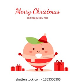 Merry Christmas. Santa claus character. Cute style peach character. Happy winter. Illustration vector.
