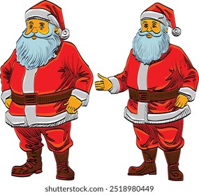 Merry Christmas Santa Claus character with Christmas tree Xmas holiday banner background. Greeting card, web poster template. Christmas vector illustration in flat cartoon style