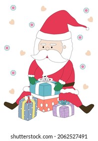 Merry Christmas with Santa Claus characters in various gestures Designed in doodle style for Christmas themes, decorations, cards, patterns, pillow patterns, t-shirts, stickers, digital print and more